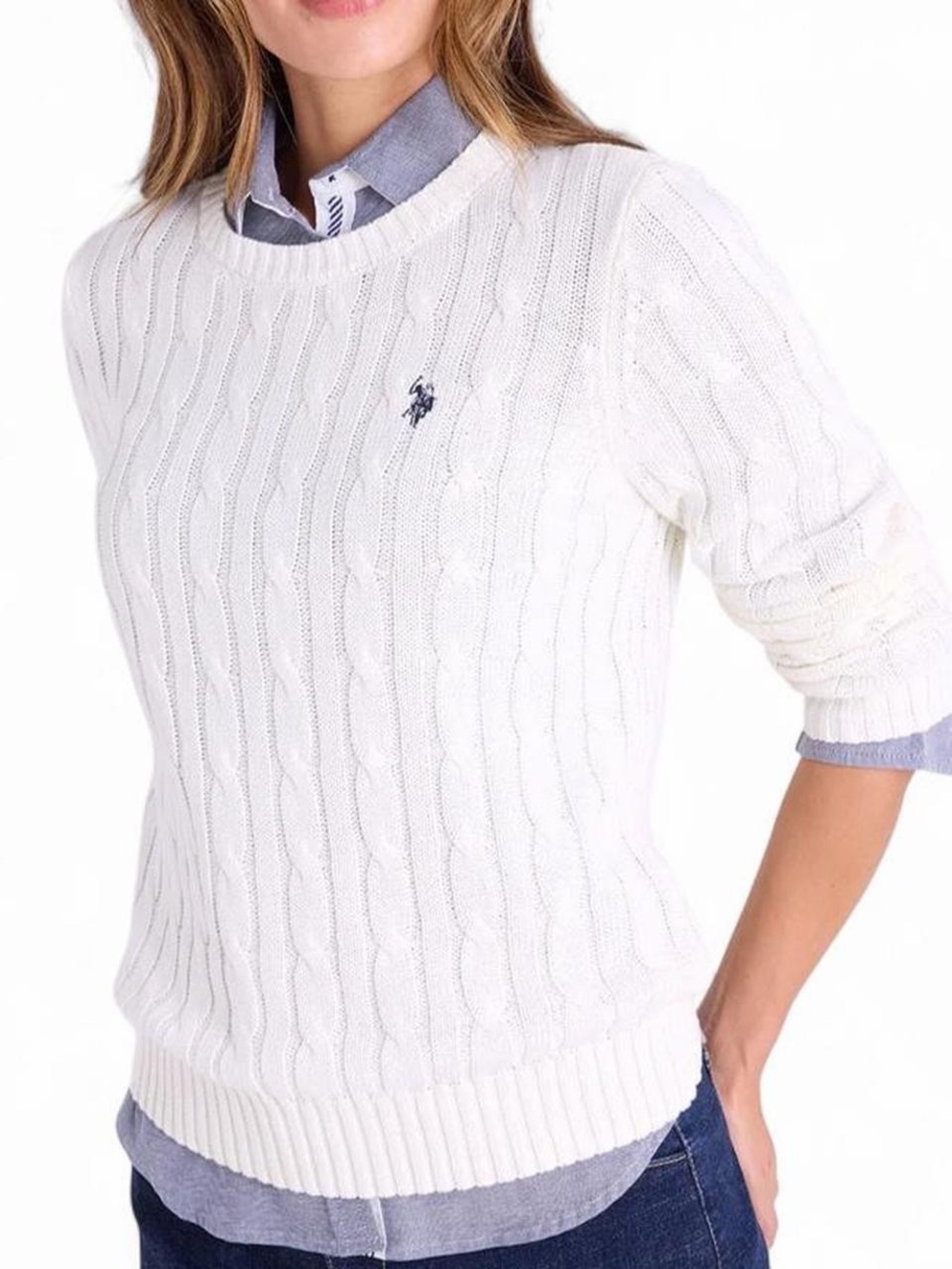 U.S. Polo Assn. White Cable Knit Sweater Size L NWT